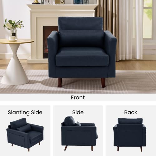 Image of Kingfun Faux Leather Armchair Sofa with Side Pocket,Royal Blue