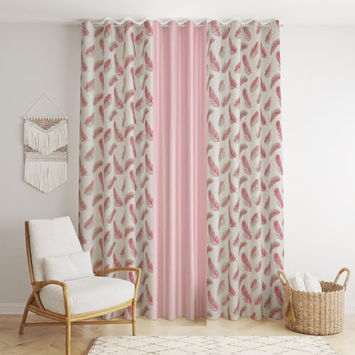 Image of DEVSANG Polyester (2 Print and 1 Solid) Grommet Curtains for Long Door 9 Feet Long Set of 3, Baby Pink