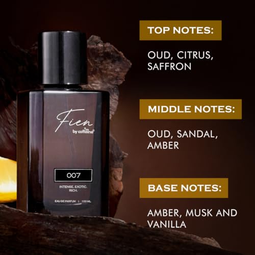Image of FIEN 007 Perfume for Men | Oriental Oud Scent | 12 Hrs Long Lasting | mCaffeine Perfume | Fien Eau De Parfum with Oud, Sandal & Musk | perfume for men | Solid mCaffeine Premium & Luxurious Perfume - 100ml