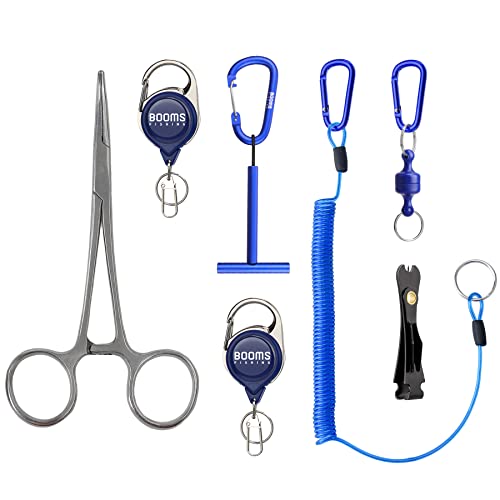 Image of Booms Fishing FF3 7 PCS Fly Fishing Tools Kit, Fishing Knot Tool and Line Clipper Retractor, Magnetic Net Release with Lanyard, Fly Fishing Tippet Spool Holder, Hook Remover Forceps