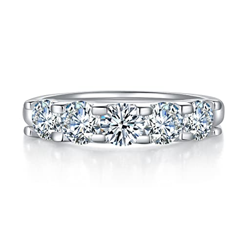 TOPFOOK Moissanite Rings for Women 925 Sterling Silver 5 Stone 4MM D Color VVS Lab Created Diamond 1.5Carat Engaegment Promise Rings for Her