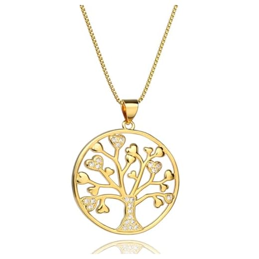 LOMISS COLAR FEMININOS PINGENTE FOLHEADO A OURO 18K ARVORE DA VIDA ZIRCÔNIA COLARES