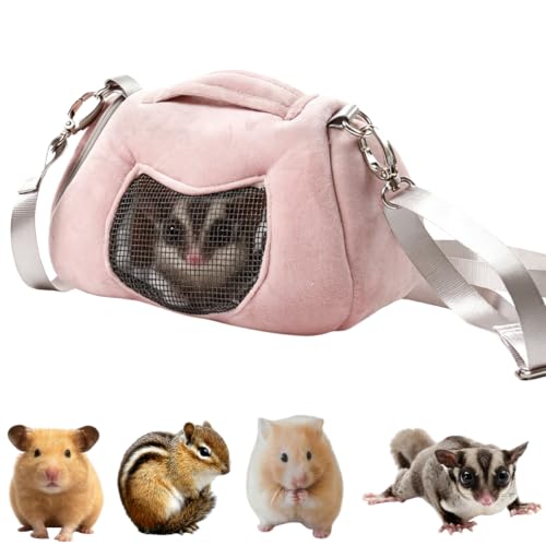Small Pet Carrier Bag with Pocket for Hamster Sugar Glider Pouch (Pink A)