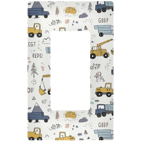 Cute Cars Truck Tractor Wall Plate Cover Size 1-Gang 4.6" x 2.9" Single Rocker Switch Plates Kids Boys Decorative Nursery Teen Toddler Game Room Bedroom Bathroom Decor