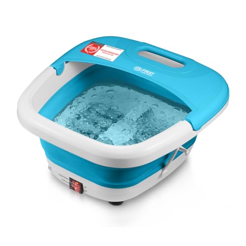 TZS First Austria - Fußsprudelbad 500W - Fußmassagegerät mit 3 Aufsätzen & 8 Massagerollen - Vibrations- & Luftblasenmassage, Infrarot- & Heizfunktion - Klappbar bis Größe 47 - Blau