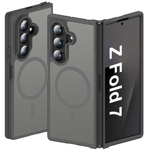 Image of ORETECH Magnetic for Samsung Galaxy Z Fold 7 Case, Translucent Back Non-Slip Hard PC Shockproof Bumper Protective Phone Case Cover for Samsung Z Fold 7 - Grey