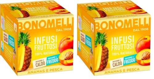 Bonomelli Infusi Fruttosi, Ananas e Pesca, Confezione da 24 Filtri, Gusto Dolce e Vellutato, Infusione a Caldo e a Freddo, Ingredienti 100% Naturali (24g)