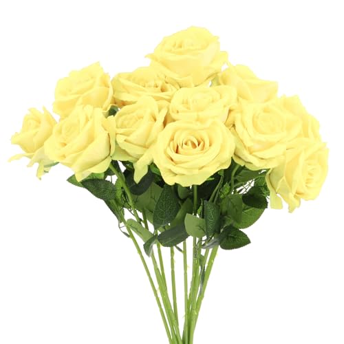 Roses artificielles jaune pâle uxcell | Idéal pour bouquet de mariage et déco hôtel