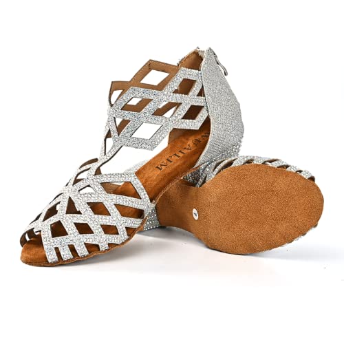 Image of Women's Ballroom Rhinestone Dance Shoes, Latin Salsa Bachata Practice Performance Dancer Shoes