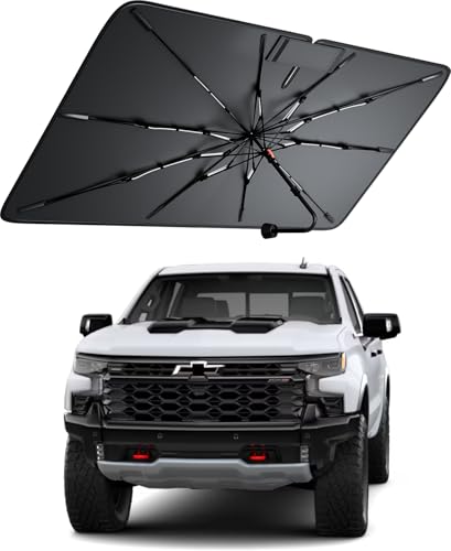 Amadaw Windshield Sun Shade for Chevrolet Silverado 1500 2000–2026, Foldable Umbrella Sunshade with 100% UV Block, Multi-Layer Heat Insulation, Reinforced 10-Rib Frame, Keeps Car Cooler