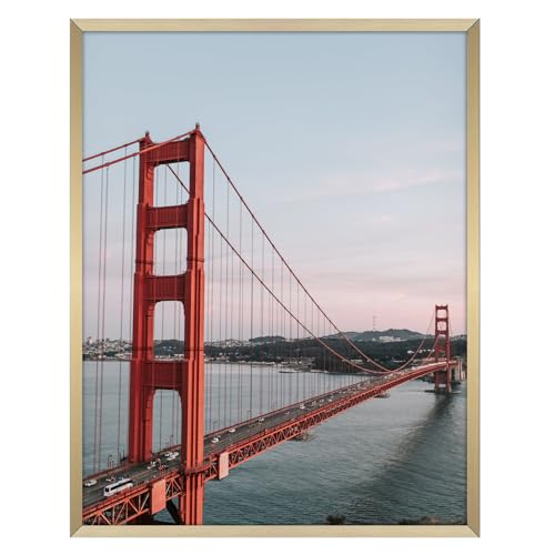 Frametory, 11x14 Aluminum Frame with Ivory Mat for 8x10 Pictures/Photos, Wall Mounting, Real Glass, Swivel Back Tabs, Sawtooth Hanger, Portrait/Landscape Display Metal Collection (Gold, 1 Pack)