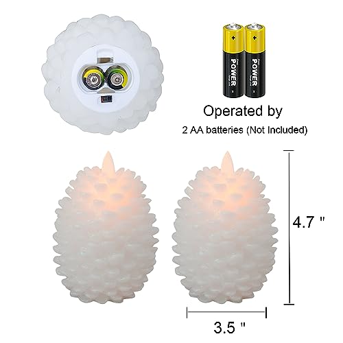 Image of Wondise Pine Cone Flameless Flickering Candles with Remote and Timer, Set of 2 Battery Operated LED Candles Real Wax Christmas Home Decoration Candle(3.5 x 4.7 Inches, White)