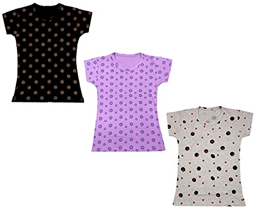 Image of indi weaves Girls Printed Cotton Half Sleeves Tshirts (Pack of 3)