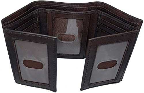 TriFold RFID Double Flip Out Mens Leather Wallet, 3 IDs, 12 Credit Card Slots, 4 Hidden Pockets & Divided Currency Compartment, P51215 (Brown)