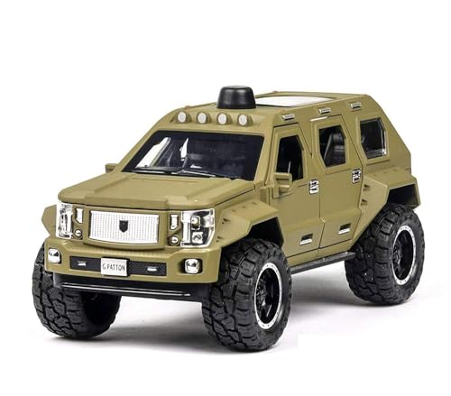 Image of 1:24 George Patton Off-Road Diecast Model Car Metal Pull-Back Vehicle with Sound Light & Opening Door Kids Toy Gift for Boys & Girls Fun Adventure Play (Green)