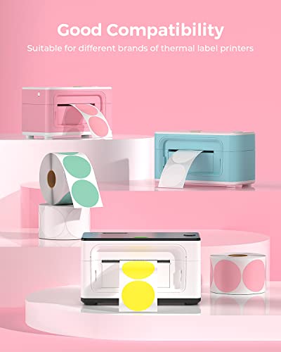 Munbyn 2 Inch Color Circle Thermal Sticker Label, Self-Adhesive Round Direct Thermal Label, Thermal Sticker For Diy Logo Design, Qr Code, Name Tag - White Pink Green Yellow, 3000 Labels/4 Rolls #TOP4