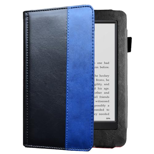 Funda para Kindle Touch 2012 (D01200) con tapa magnética de poliuretano (negro azul)