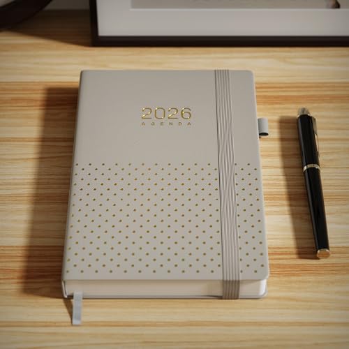 TDOLISSTE - Calendario 2026 Planificador, A5 Agenda Libro Calendario 365 Páginas Plan Diario y 24 Páginas Plan Mensual, Multilingüe, Porta Lápices y Bolsillo Interior, Edición Encuadernada (Gris) - imagen 5