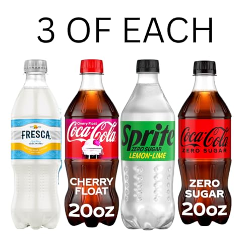 Zero Sugar Soda Variety Pack – 12 Pack 20oz Bottles (3 Each: Fresca, Sprite Zero Sugar, Coca-Cola Cherry Zero Sugar, Coca-Cola Zero Sugar) – Plastic Bottles Soft Drink Assortment