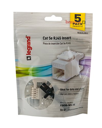 Legrand - OnQ RJ45 Telephone Keystone Jack, Universal Connector for Phone Connections, Rear Mount Snap-In Design, White, 5 Count