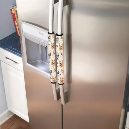 Image of Refrigerator Door Handle Covers Set of 6 Kitchen Electrical Appliances Handle Protector Anti-Slip Fridge Microwave Oven Decorations Accessories, Schnauzer Yorkshire Corgi Dog Puppy Bone