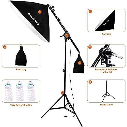 Mountdog Softbox Lighting Kit Photography Studio Light Photo Equipment With 3Pcs E27 95W Bulbs Arm Holder Professional Video Soft Box Lighting Set For Youtube Filming Portrait Shooting #TOP5