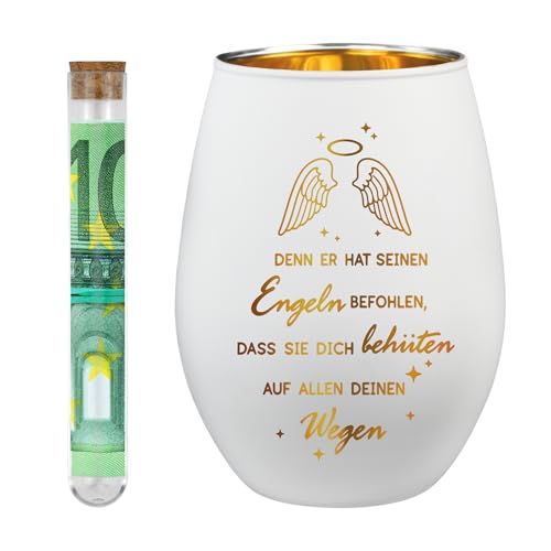 ANKUOFUA Taufgeschenke für Mädchen Jungen, Konfirmation Geschenk Windlicht Glas mit Gravur Flügel Mutmacher Geschenk Schutzengel Teelichthalter Taufe Geldgeschenk für Konfirmation, Kommunion, Firmung