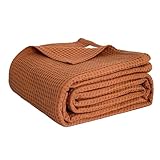 Simple&Opulence 100% Cotton Waffle Weave Throw Blanket 40'x50', Soft Lightweight Breathable Cozy Washed, Layer Blanket for Couch Bed Sofa, Farmhouse Home Decor for Adults All-Season, Rust Orange
