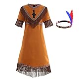 Girls Native American Costume Brown Indian girls Dress Outfit (7-8 Years, Brown)