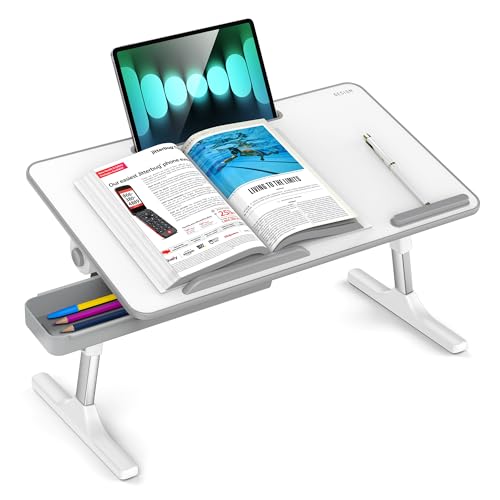 Besign LT05 Adjustable Laptop Table, Lap Desk, Portable Standing Bed Desk, Foldable Sofa Breakfast Tray, Notebook Computer Stand for Reading and Writing, Medium Size, White - Thumbnail 2