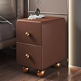 Mesita de noche delgada con estante pequeño y cajones envueltos en armarios de cuero y patas de bola de acero inoxidable resistentes, perfectas para espacios pequeños, añade un estilo creativo a tu