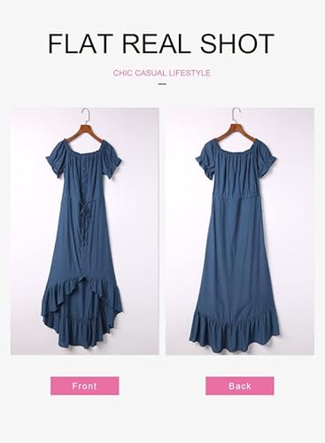 Dokotoo Womens Summer Casual Spring Elegant Sexy Off The Shoulder Flutter Sleeve Solid Ruffle High Low Button Front Boho Beach Party Long Maxi Dresses For Wedding Guest Women Blue M #TOP6
