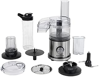 Salter EK5028 4-in-1 Kitchen Master Food Processor and Blender, Slice, Shred, Chop, Blend & Grind, 2 Speeds & Pulse, 600 ml Bottle, 30 g Grinding Cup, Dual Function, Food Pusher, Dishwasher Safe, 400W