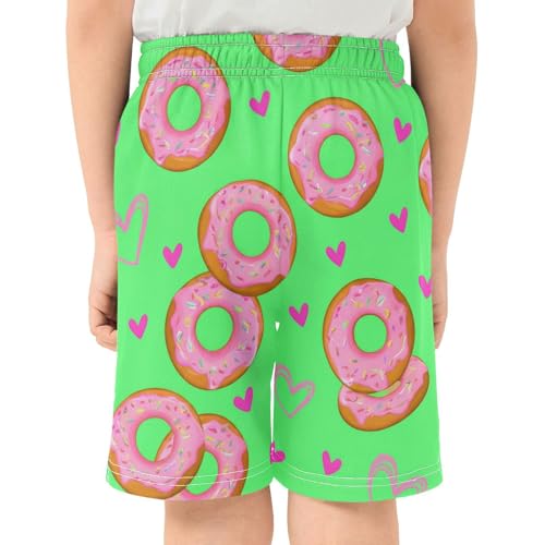 J JOYSAY Iced Donut Heart Chartreuse Boys Athletic Shorts Kids Youth Casual Shotrs with Pockets Elastic Waistband3