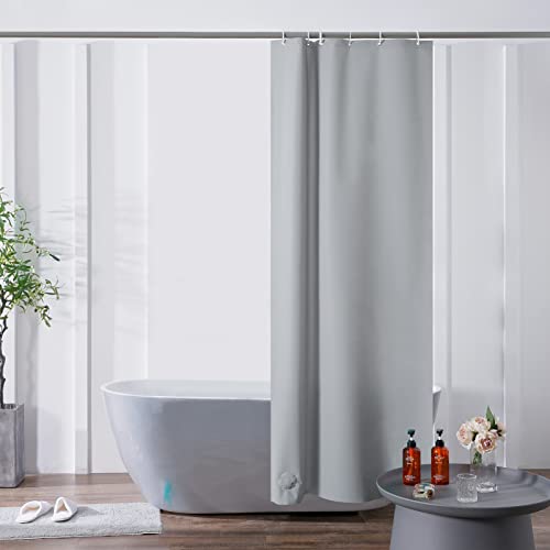 Furlinic Petit Rideau de Douche Anti Moisissure Imperméable avec Bloc de Verre en Bas Gris Rideau de Baignoire 100x200cm avec 6 Crochets