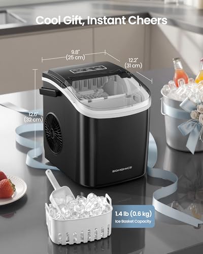 SONGMICS Portable Ice Maker for Countertops, Self-Cleaning Ice Cube Machine, Produces 9 Ice Cubes in 6 Minutes, 12 kg Daily Output, Perfect for Home and Events, Ink Black XZB001B1UK - Image 2