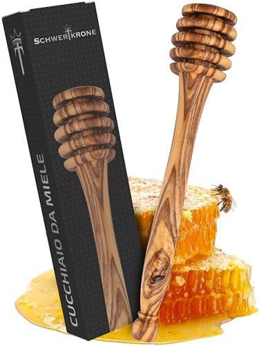 SCHWERTKRONE Cucchiaio da Miele in Legno d'Ulivo 15 cm - Unico e Antibatterico per Miele e Marmellata