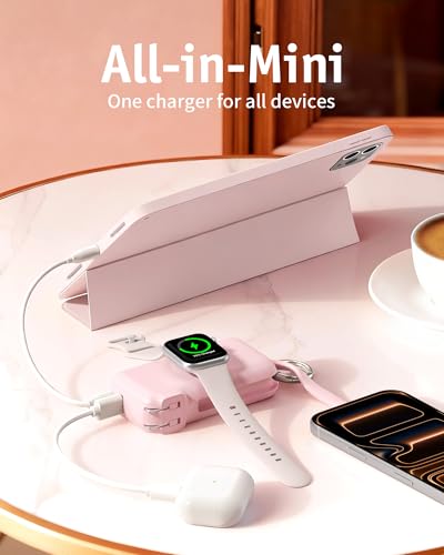 Image of RORRY Flow Portable Charger, 10000mAh 40W Fast Charging Power Bank with Built-in USB C Cable and Foldable Wall Plug, Battery Pack Travel Essentials for iPhone 17 /16 /15, Apple Watch, iPad, MacBook
