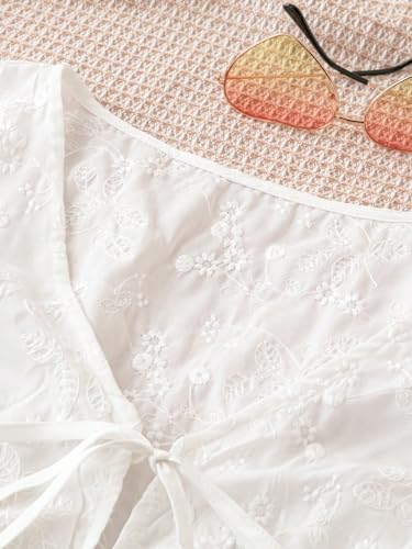 SweatyRocks Women's Bow Tie Front V Neck Floral Embroidery Tank Blouses Tops3