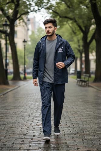 Image of Men's Waterproof Raincoat with Hood | All-Season Lightweight Rain Wear for Bike Riding, Travel & Outdoor Use | Full Sleeve Windproof Rain Jacket for Men