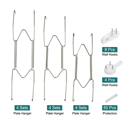 Image of uxcell 12 Pieces Plate Hanger, 6 8 10 Inch Stainless Steel Invisible Wall Plate Hangers with 12Pcs Wall Hooks and 50Pcs Protectors for Decorative Plates, Silver