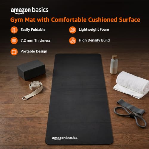 Image of Amazon Basics Portable Folding Exercise Gym Mat | 7 mm Thickness | High-Density TPE | Lightweight, Sweat-Resistant, Lightweight & Durable | Gymnastics, Yoga & Pilates | for Home & Gym | Black
