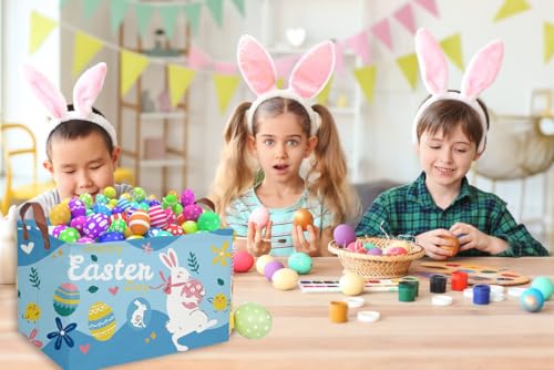 Image of Essme Rectangular Easter Basket, Kids Storage bin Organizer with Handles for Easter Decor,Shelf Basket,Toy Organizer,Easter Gift.(Blue Easter Basket)