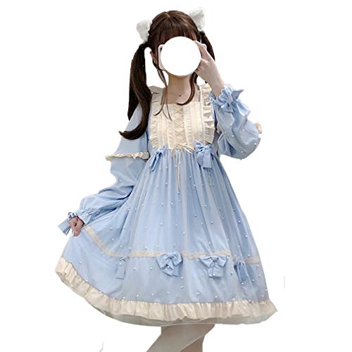Packitcute Lolita Cute Dresses for Teens Japanese Style Sweet High Waist Long Sleeve Dress (Blue) Packitcute Lolita Cute Dresses for Teens Japanese Style Sweet High Waist Long Sleeve Dress (Blue)
