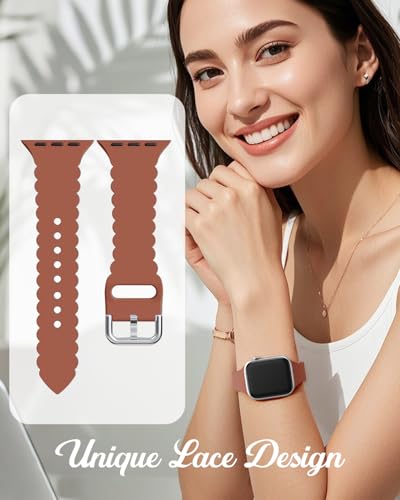 Sunnywoo Lace Sport Silicone Band Compatible with Apple Watch 38mm 40mm 41mm 42mm 44mm 45mm 46mm 49mm for Women, Soft Wristband Waterproof Replacement for iWatch Series Ultra 10 9 8 SE 7 6 5 4 3 2 1