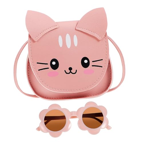 1set Cute Kitten Crossbody Bag with Flower Sunglasses Girls Handbag Purse Stylish Playful Design for for Cat