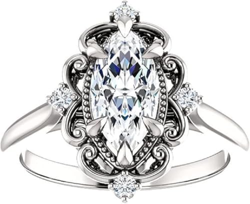 Moissanite Engagement Ring, 1 CT Marquise Cut, Solitaire Halo Style, Vintage Antique Design, Moissanite Engagement, Wedding Ring