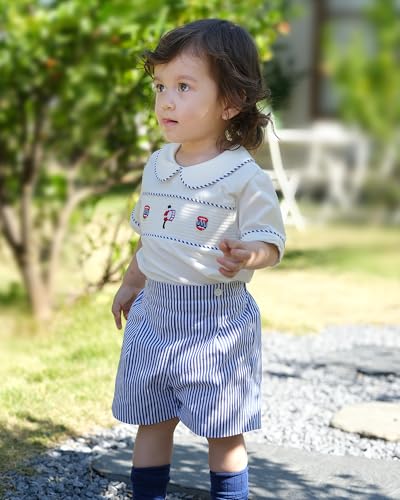 Image of Twoflower Smocked toddler boy outfits Summer Cotton Short Sleeve boys' button-down shirts Casual 2 piece Clothing Set