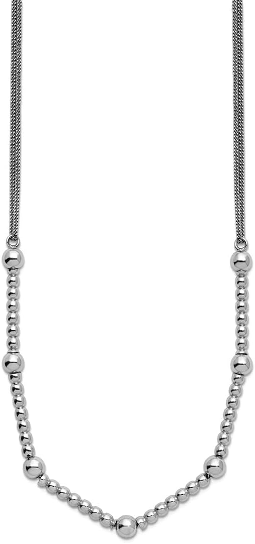 JewelryWeb 5.7mm 925 Sterling Silver Rhodium Plated Pol. 2-strand Beaded With 2 Inch Extension Necklace 16 Inch Strand Necklace for Women