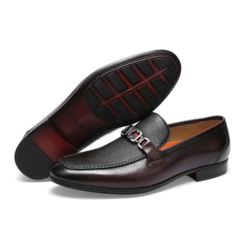 Brown Penny Loafers for Men, Leather Formal Dress Shoes Slip on Loafer with Buckle4